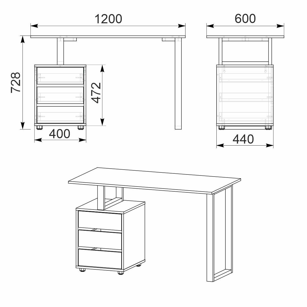 Стол письменный Компанит Лофт-2 120х60х72,8 см Бук - фото 2