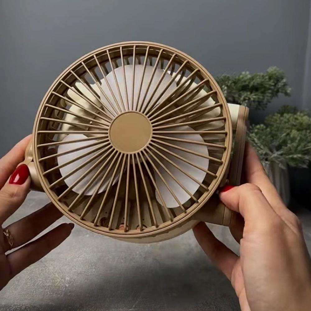 Вентилятор настільний на акумуляторі USB Type-C 1200 мАг 3 швидкості LED підсвітка Коричневий (27418614) - фото 2