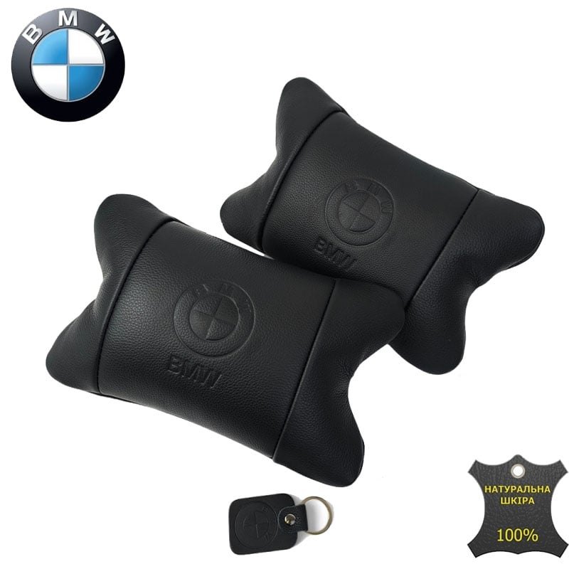 Подушка автомобильная BMW 7496 на подголовник кожа 2шт. Black (36226844)