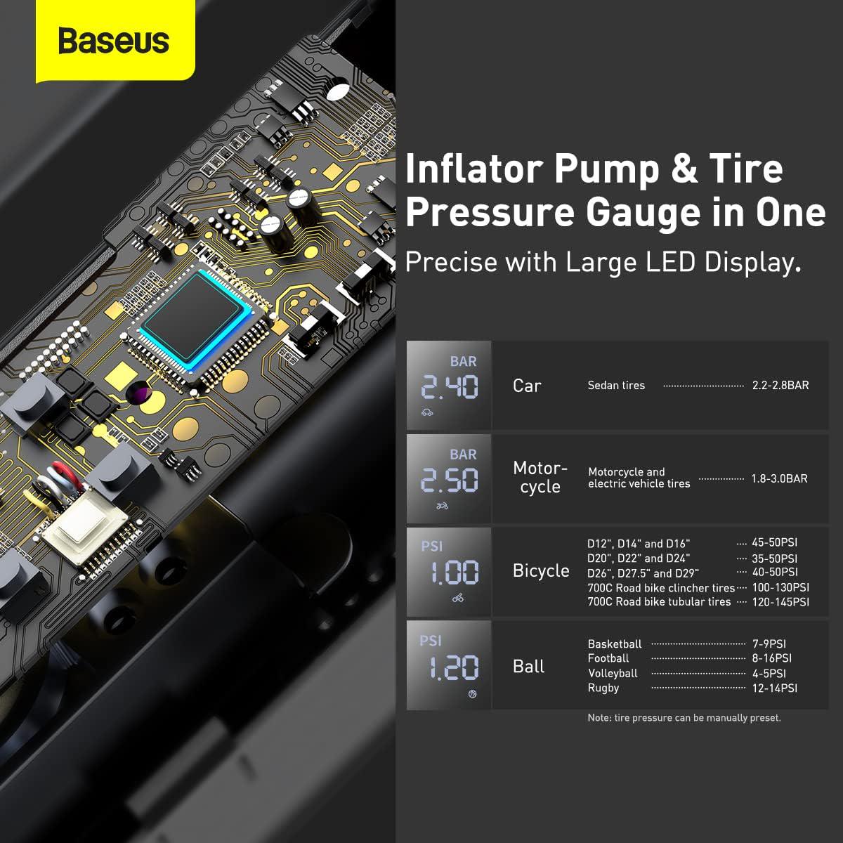 Компресор автомобільний BASEUS Super Mini Inflator Pump з цифровим екраном та світлодіодним ліхтарем (240684) - фото 5