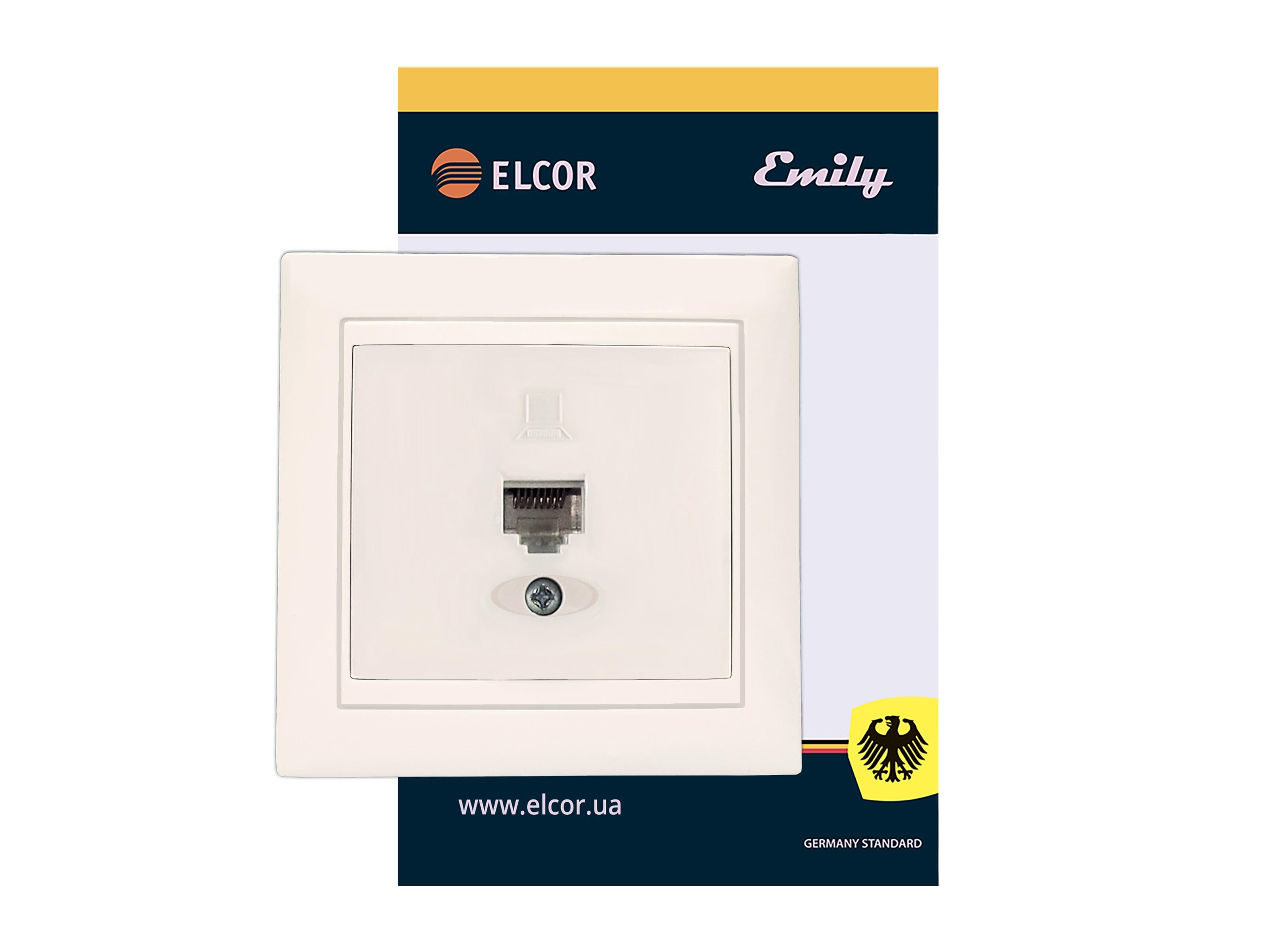 Розетка комп’ютерна Elcor Emily 9215 RJ45 5e 125 МГц неекранована Кремовий (211583) Розетка комп’ютерна Elcor Emily 9215 RJ45 5e 125 МГц неекранована Кремовий (211583)