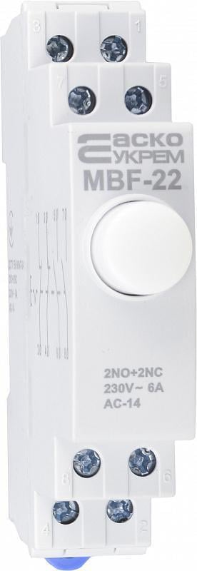 Кнопка на DIN-рейку АСКО-УКРЕМ МВF-22 2NO+2NC з фіксацією 230V АС Білий (A0150010112) Кнопка на DIN-рейку АСКО-УКРЕМ МВF-22 2NO+2NC з фіксацією 230V АС Білий (A0150010112)