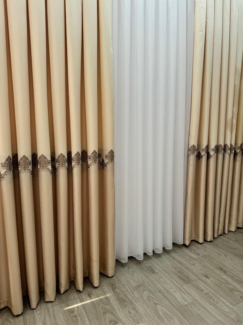 Комплект штор готовый с узором Роял 150х270 см 2 шт. Молочный