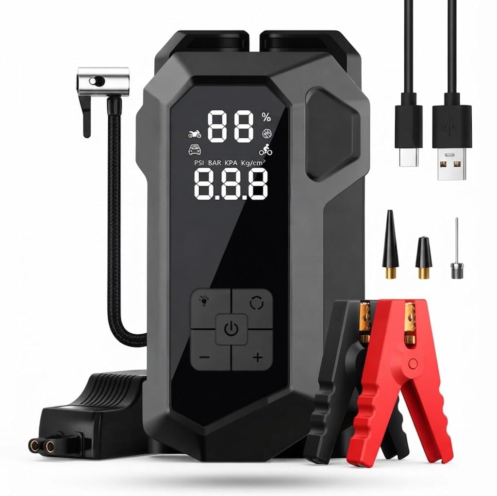 Пусковое устройство JUMP STARTER 18B 4в1 2000 А 16000 мАч 12 В с компрессором Power Bank LED-фонариком Черный