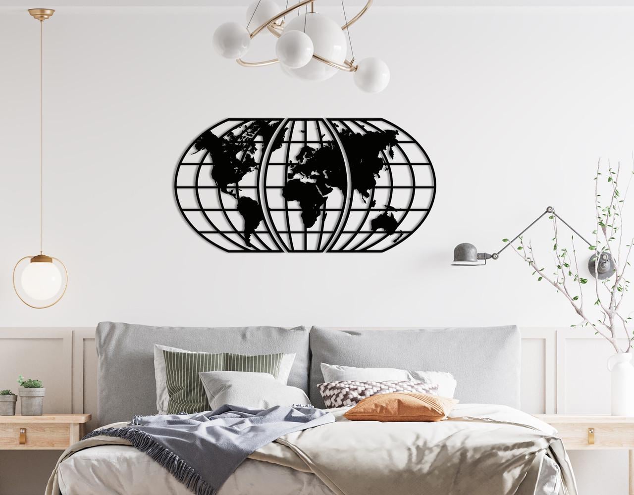 Панно на стену из дерева декоративное Upwood Decor Worldmap 6 35,9x70 см Black (1565809916)