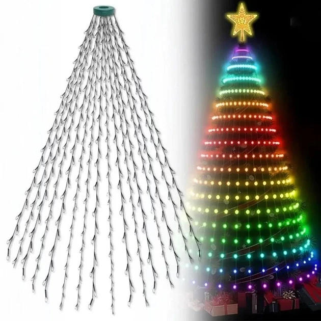 Гірлянда кінський хвіст на ялинку UKC 200 LED/10 ліній керування телефоном та пультом USB 2 м Зелений провід (10118) - фото 2 Гірлянда кінський хвіст на ялинку UKC 200 LED/10 ліній керування телефоном та пультом USB 2 м Зелений провід (10118) - фото 2