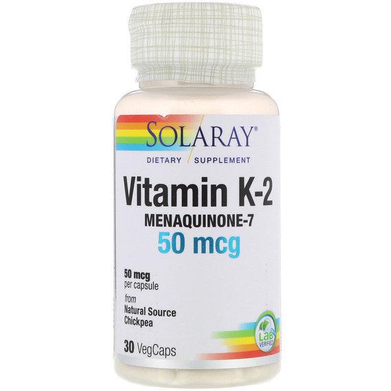 Вітамін K Solaray Vitamin K-2 Menaquinone-7 50 mcg 30 Veg Caps (SOR-36153)