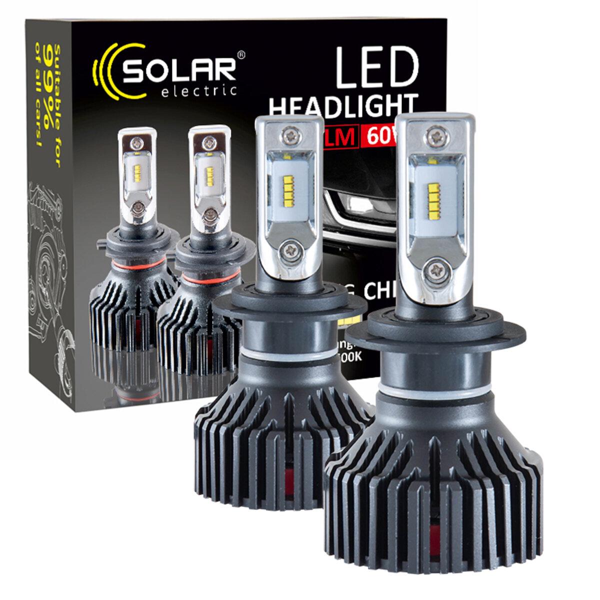 Лампы автомобильные головного света Solar LED H7 12/24V 6500K 8000Lm 60W ZES Chip (8307) - фото 1