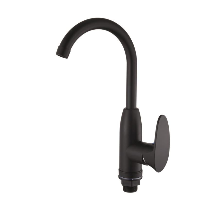 Змішувач для кухні з термопластика PLAMIX Cezar-011-B SET з підводкою Чорний матовий (PM0668)