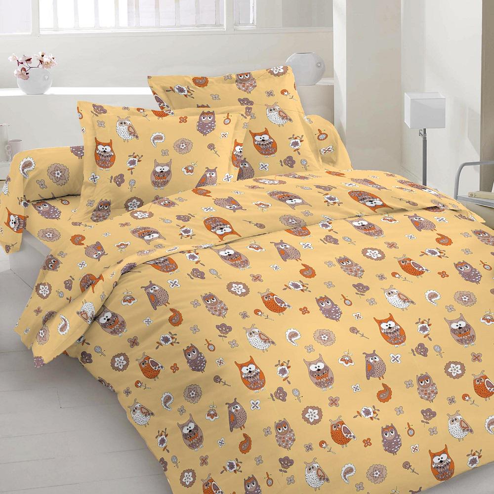Комплект постельного белья Zastelli Совы на бежевом бязь полуторный 145x210