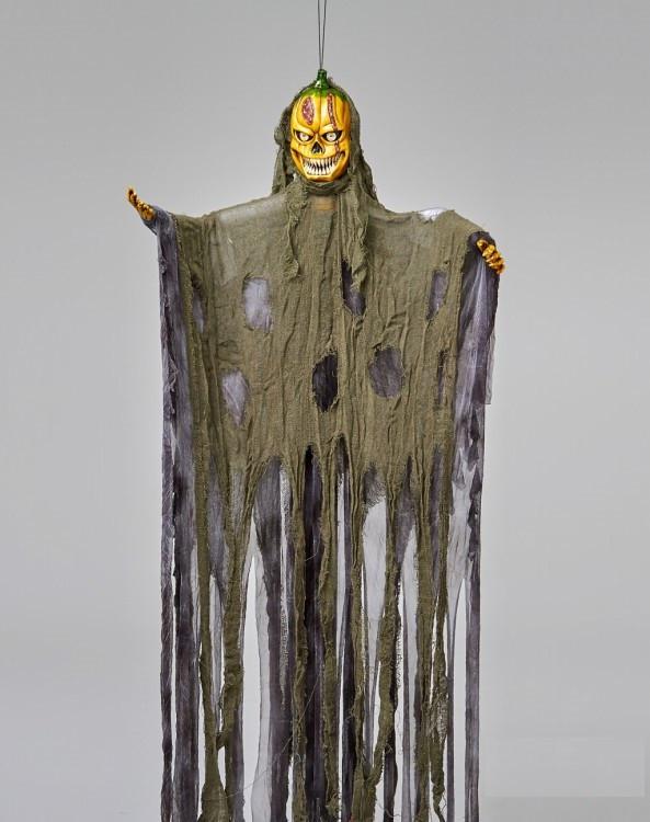 Подвесная Мумия Тыква желтая со звуком и мигающими глазами на Хэллоуин