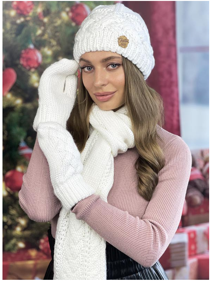 Комплект шапка с шарфом и перчатками женский Braxton Дюран Белый (815W) - фото 1