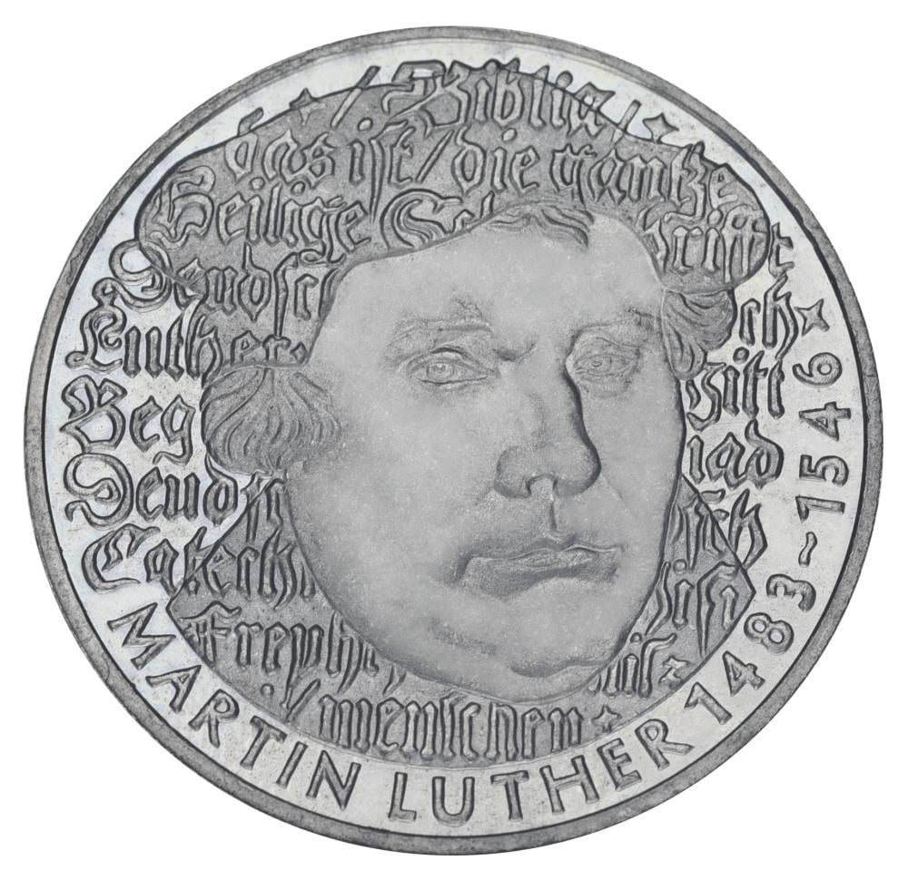 Колекційна монета Німеччина 5 марок 1983 G VF-AU 500 років від дня народження Мартіна Лютера (М22939)