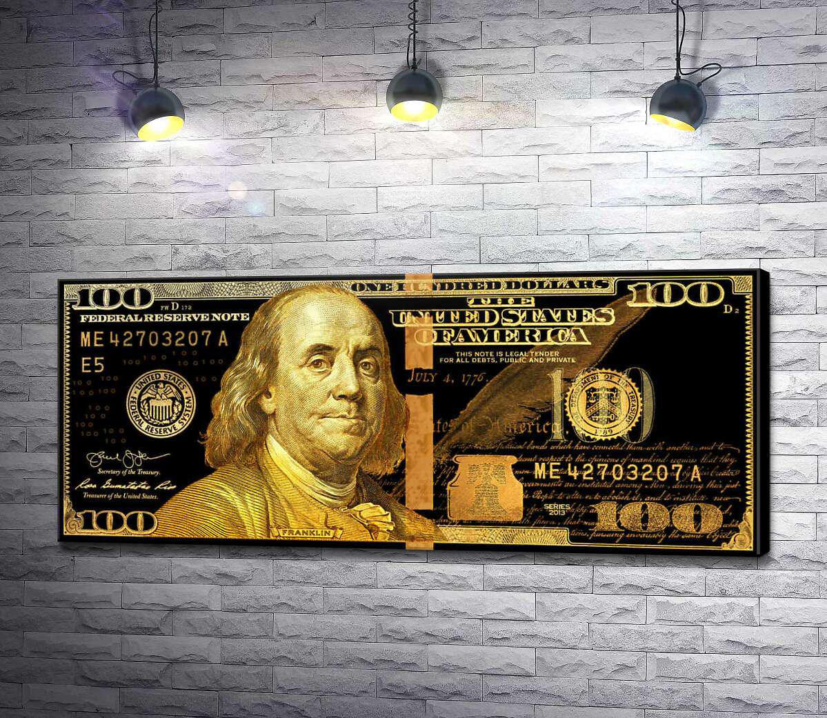 Картина ArtPoster Купюра 100 долларов в негативе 100x42 см Модуль №1 (003115)