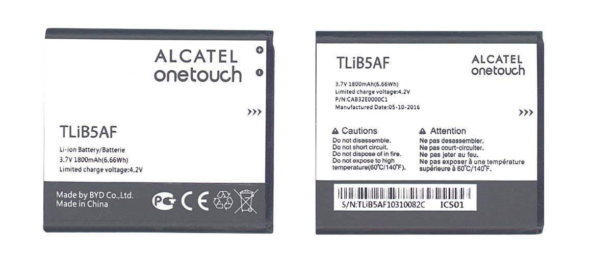 Аккумулятор для смартфона Alcatel TLIB5AF One Touch Pop C5 5036D 3,7V 1800 mAh 6,66 Wh Black
