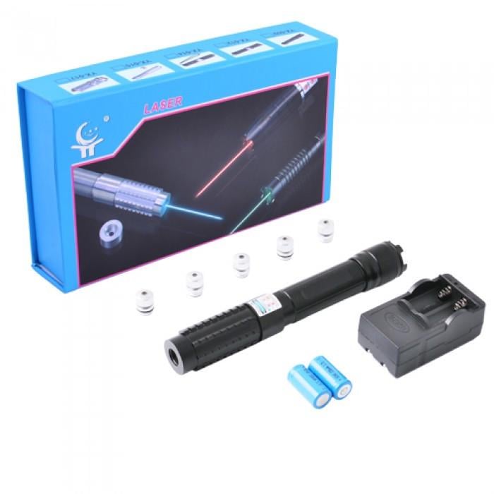 Лазерная указка YX-B015 2х16340 синий луч 5 насадок ЗУ 220V (28494161)