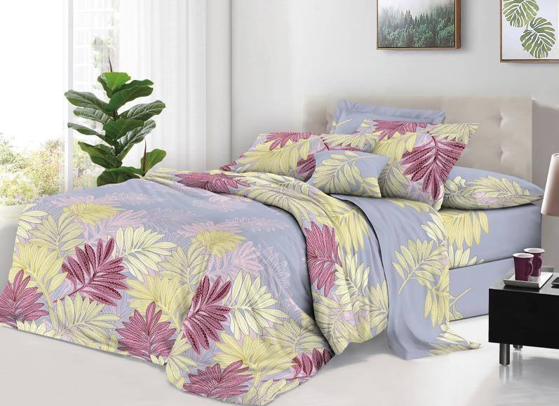 Комплект постельного белья Листья евро 200x215 см Голубой (mc2076459)