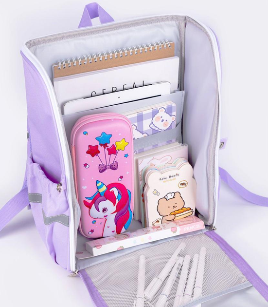 Рюкзак школьный детский ортопедический для девочки 3D Единорог 1-4 класс и школьный пенал Розовый - фото 4 Рюкзак школьный детский ортопедический для девочки 3D Единорог 1-4 класс и школьный пенал Розовый - фото 4