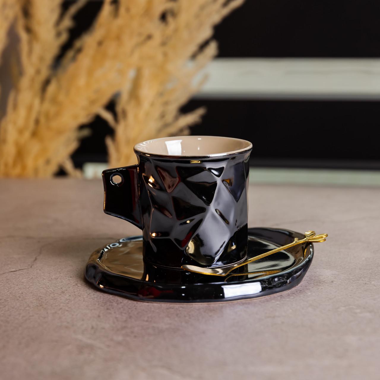 Чашка для кофе фарфоровая с блюдцем и ложкой 200 мл Черный (FM-2A) Чашка для кофе фарфоровая с блюдцем и ложкой 200 мл Черный (FM-2A)
