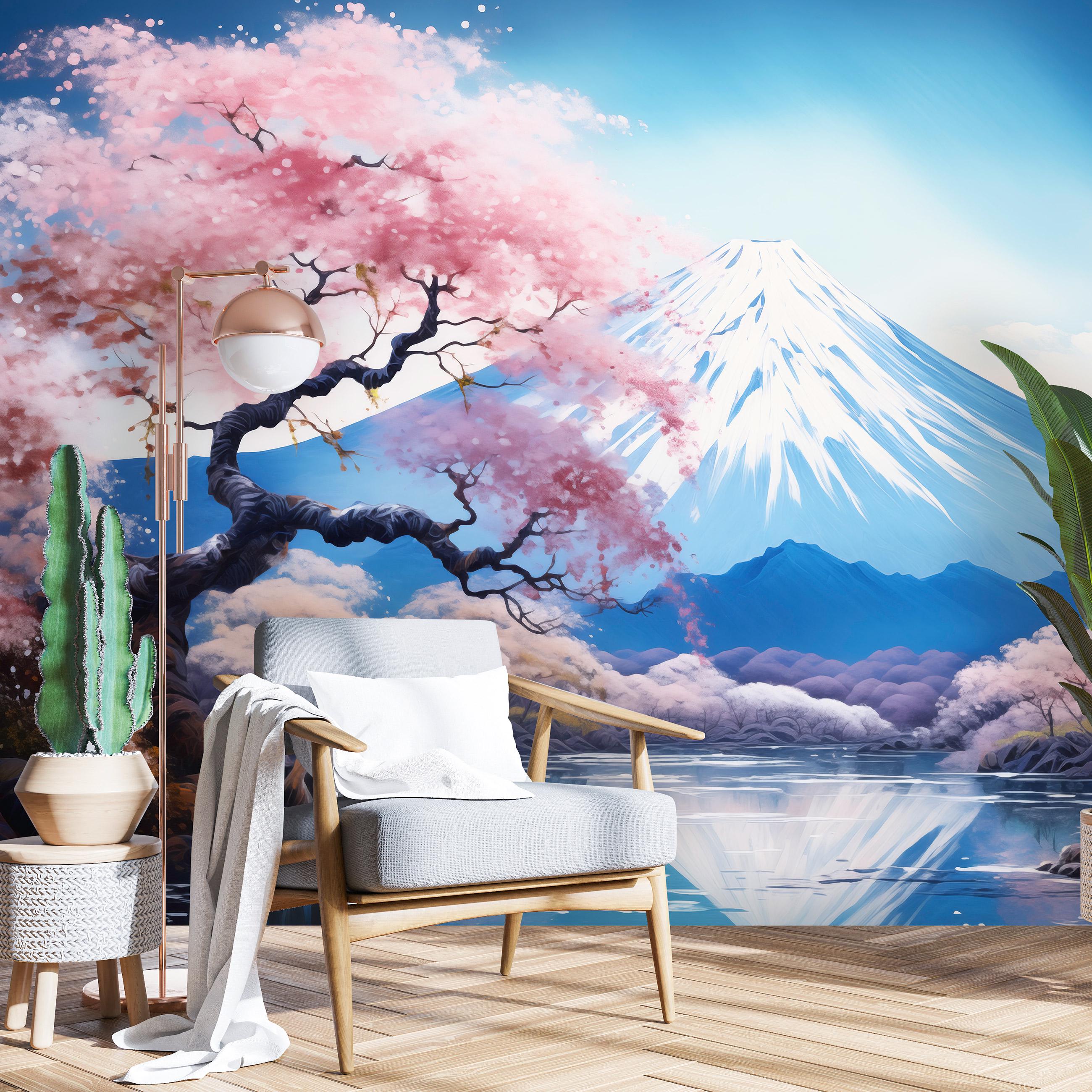 Фотошпалери Японська гармонія з Сакурою і Фудзі пейзаж з клеєм 368х254 см (15546V8)