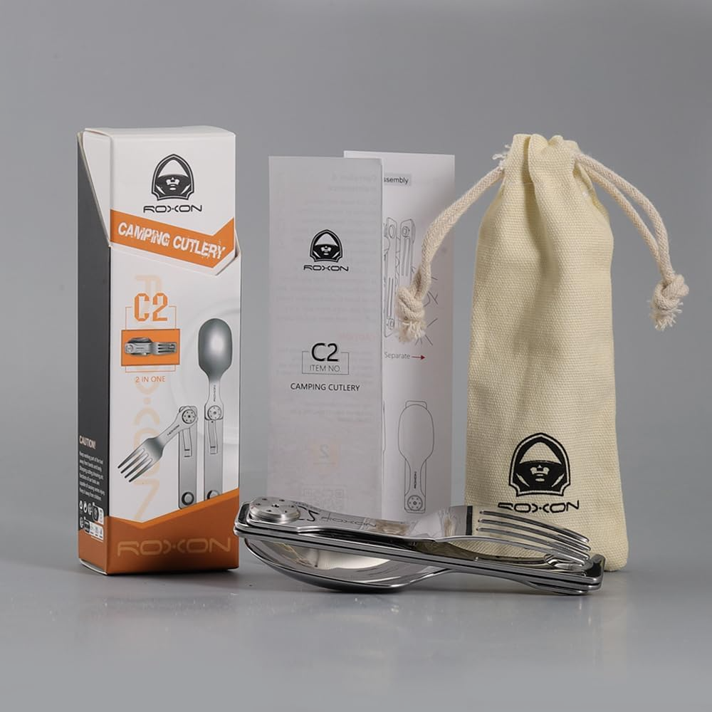 Набір столових приладів Roxon C2 складані ложка і виделка з нержавіючої сталі 2в1 (001046) - фото 8 Набір столових приладів Roxon C2 складані ложка і виделка з нержавіючої сталі 2в1 (001046) - фото 8