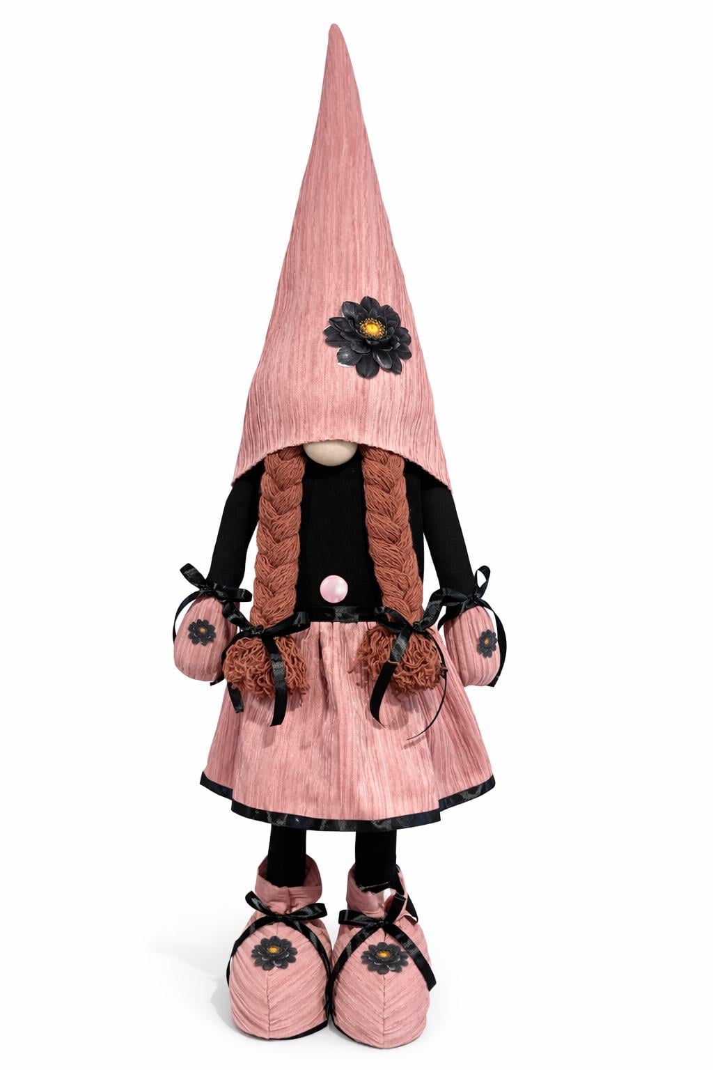 Лялька інтер'єрна Скандинавський гном 90-95 см Чорний/Пильна троянда/Пудровий