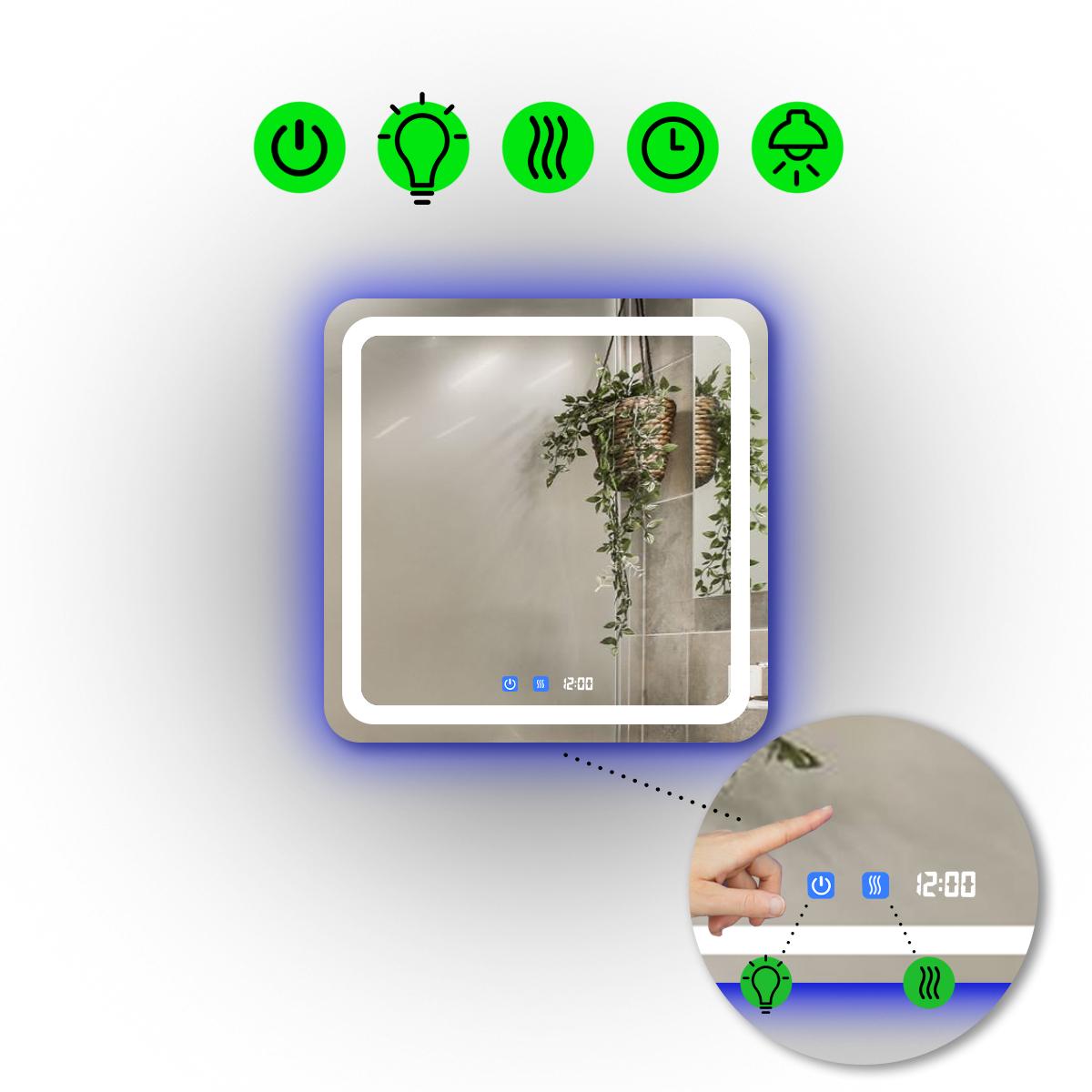 Зеркало с LED подсветкой Anvi с двумя сенсорами и часами 80x80 см (Anvi/800x800/5191/26/1) Зеркало с LED подсветкой Anvi с двумя сенсорами и часами 80x80 см (Anvi/800x800/5191/26/1)