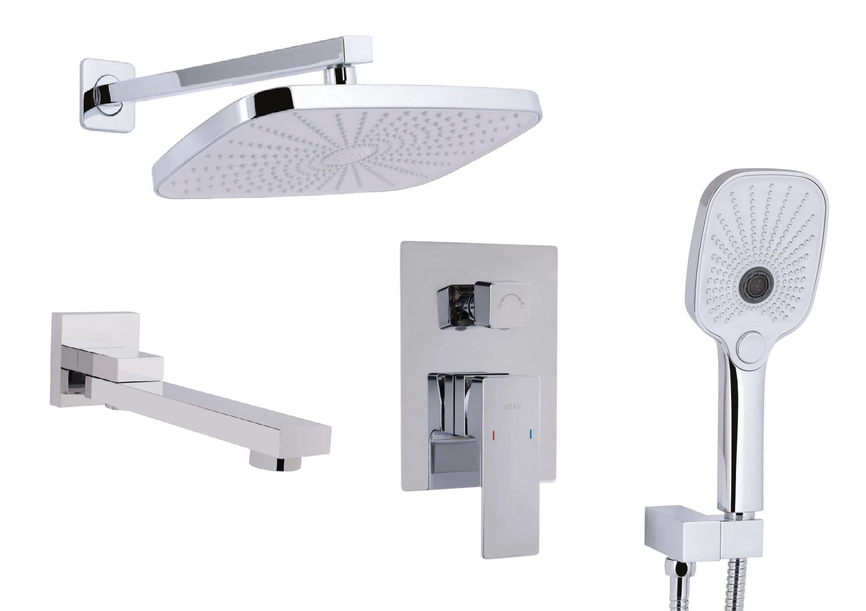 Душевая система встроенная Qtap Gemini для ванны с изливом с тропическим и ручным душем Хром (45702)