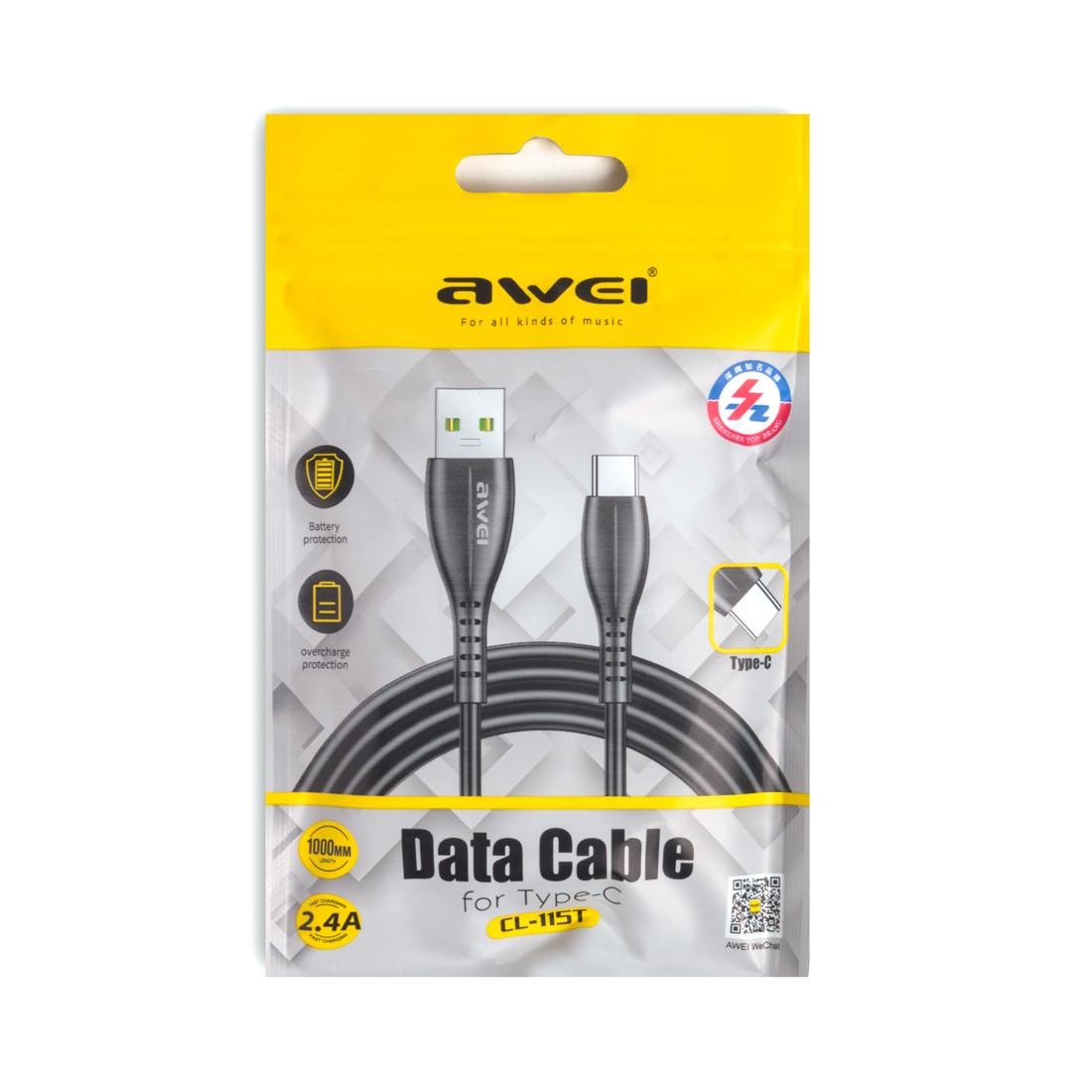 Кабель AWEI 115T Type-C Cable Black - фото 1