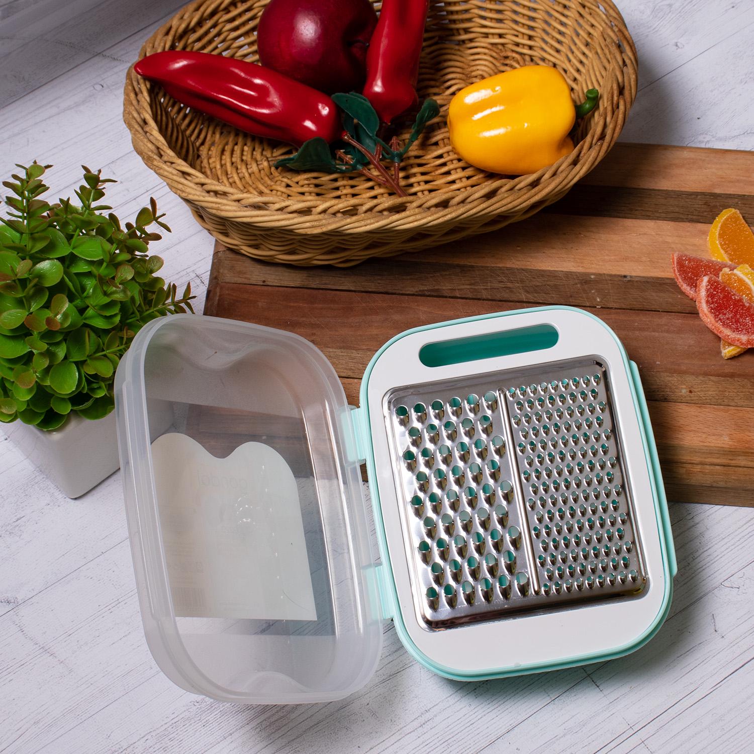Тертка для кухні Gondol Plastic з контейнером та кришкою 21х17х7,5 см Блакитний (85315) - фото 14