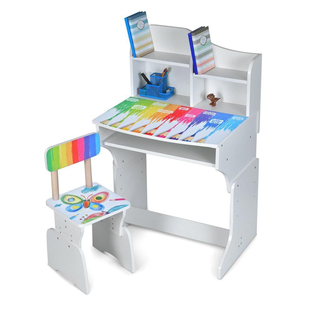 Детская парта DSM M 904-8 для обучения дома и в школе с полкой для хранения Белый
