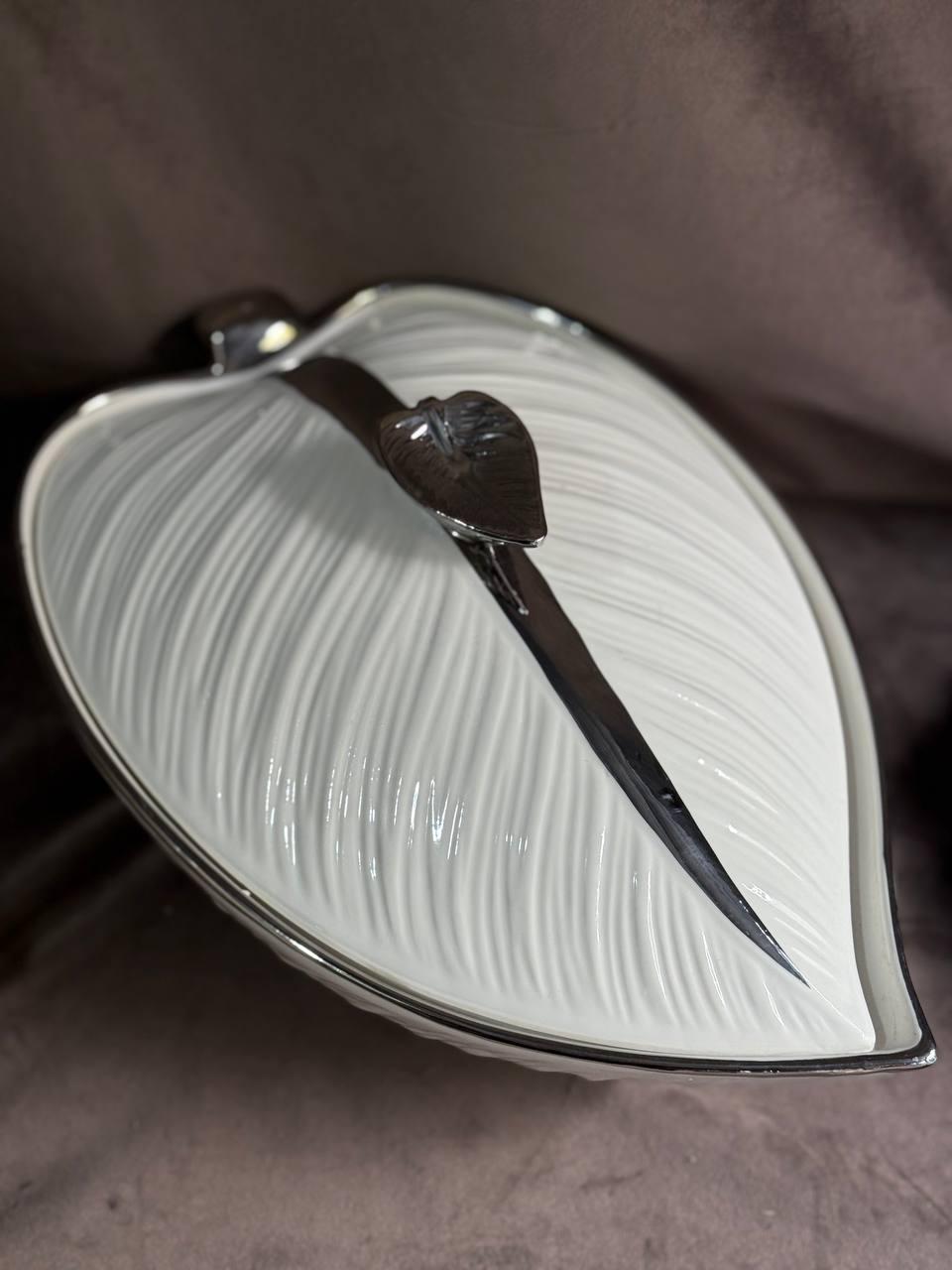 Супница Yiwu XL-4054AS фарфоровая с крышкой 1.5 л Белый с серебряным (29919069) - фото 2