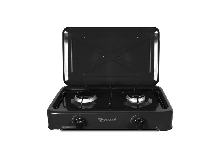 Настольная плита газовая на 2 конфорки (YUCEL-200black)