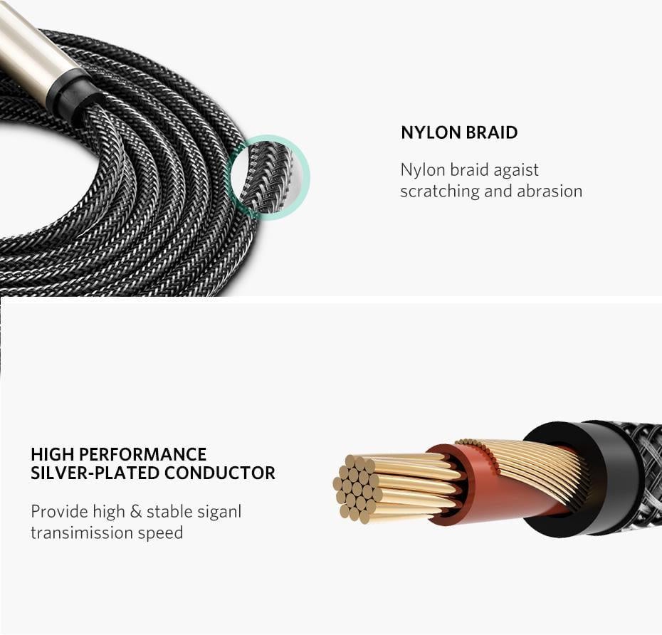 Кабель UGREEN 6.5 мм Jack-3.5 мм minijack HiFi стерео AUX на 6.35 мм нейлонове обплетення TRS 1 м Чорний (10625) - фото 10 Кабель UGREEN 6.5 мм Jack-3.5 мм minijack HiFi стерео AUX на 6.35 мм нейлонове обплетення TRS 1 м Чорний (10625) - фото 10