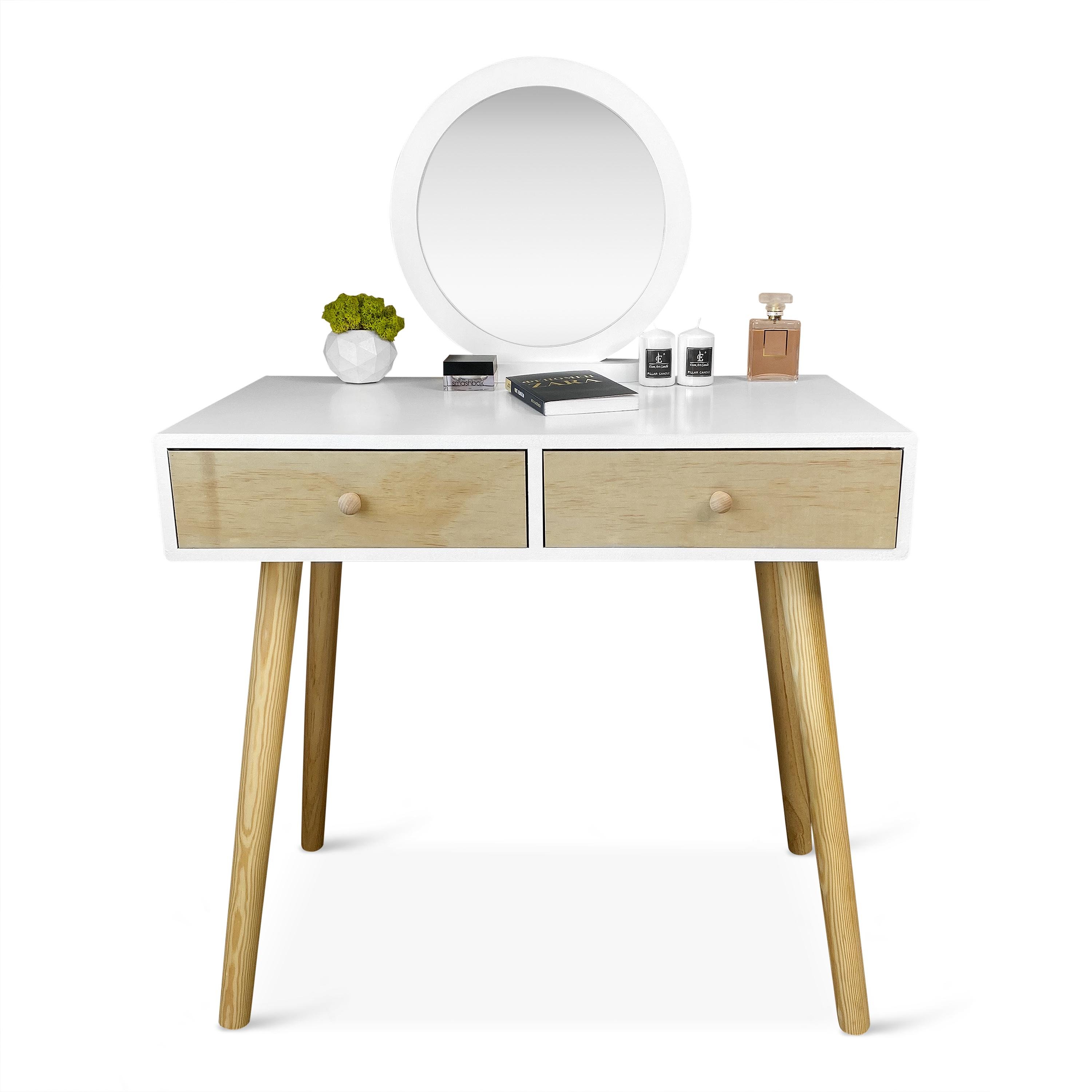 Туалетний столик з дзеркалом Homart Woody та табуретом Білий (9365) - фото 5 Туалетний столик з дзеркалом Homart Woody та табуретом Білий (9365) - фото 5