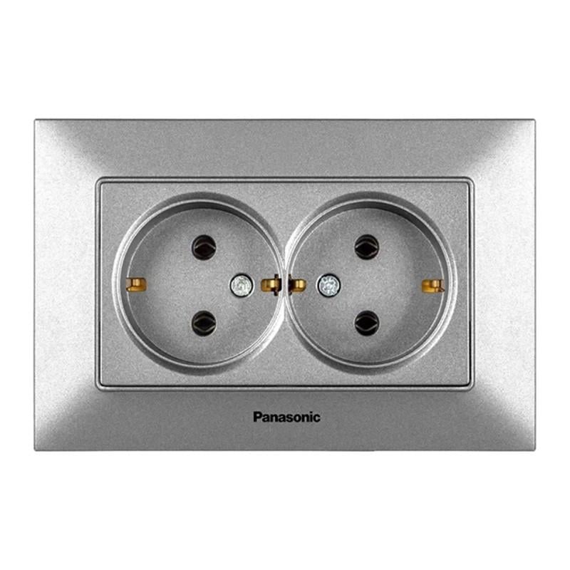 Розетка Panasonic Arkedia Slim подвійна із заземленням Срібний (23830958) - фото 1 Розетка Panasonic Arkedia Slim подвійна із заземленням Срібний (23830958) - фото 1