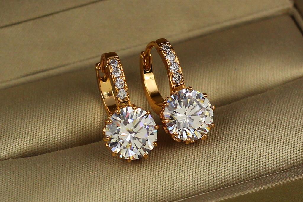 Серьги Xuping Jewelry с большим белым камнем и круглой застежкой 2 см Золотистый (2090187231)