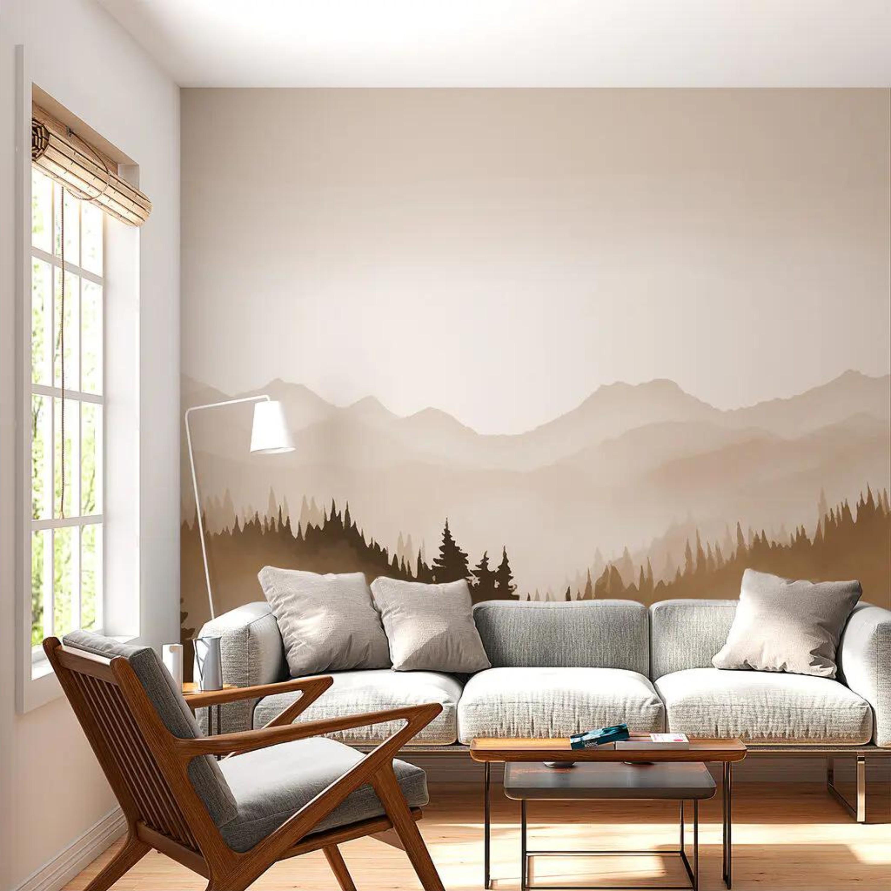 Фотообои Пейзаж с деревьями и горами Разноцветный (000381)