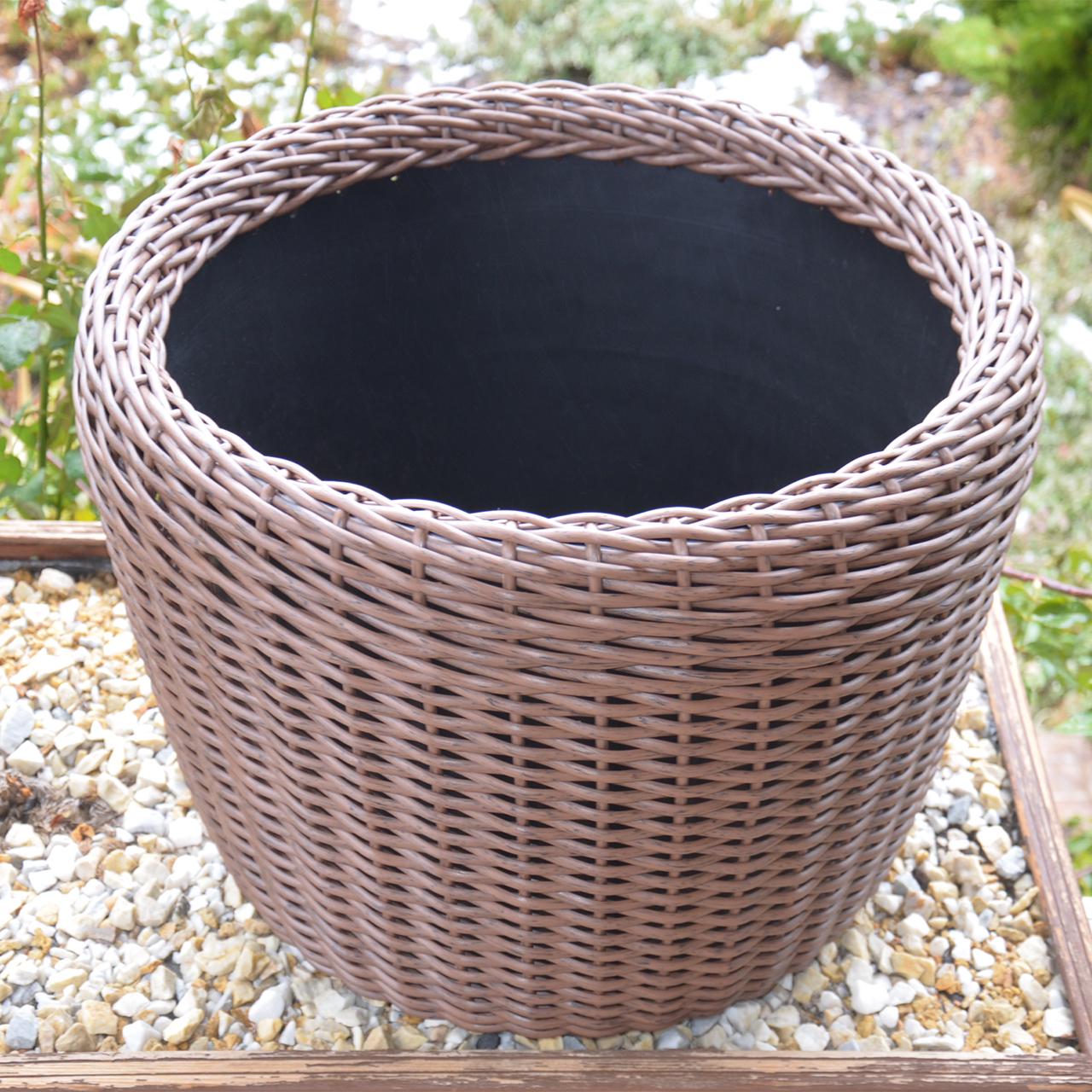Кашпо большое для растений и цветов из искусственного ротанга/ручной работы 60 л Молочный шоколад (12343666) - фото 2
