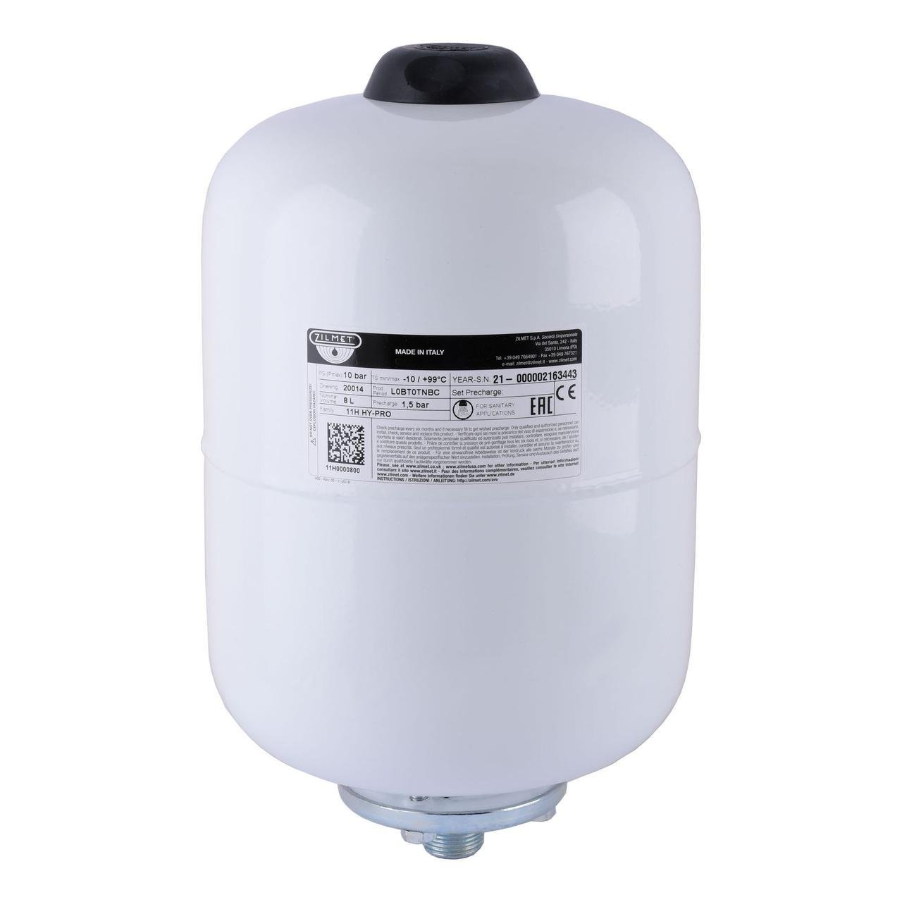 Гидроаккумулятор со сменной мембраной Zilmet HY-PRO 8 л 10 bar Белый (000015778)