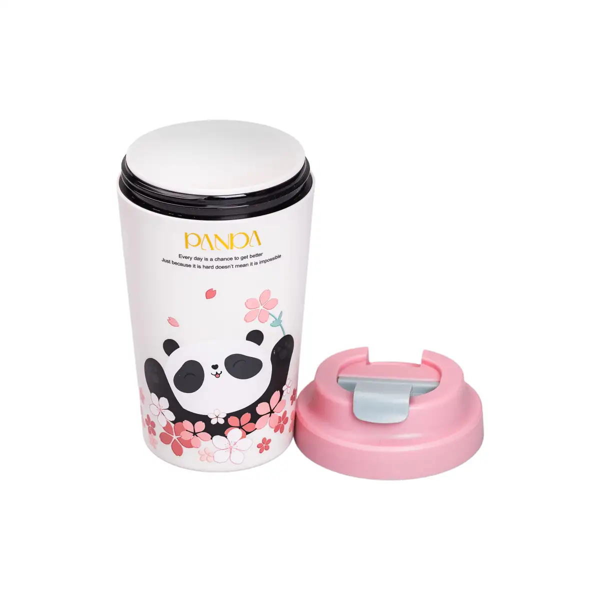 Термочашка з кришкою YIWU HP-14-12P Panda 380 мл з керамічною колбою Рожевий (118-107-HP-14-12P) - фото 3