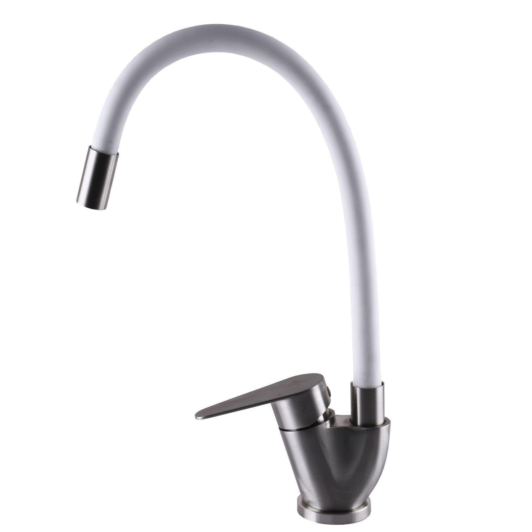 Смеситель для кухни с гибким изливом MixMIRA MAIN MSM-203SW Сатин/белый (20482) - фото 2