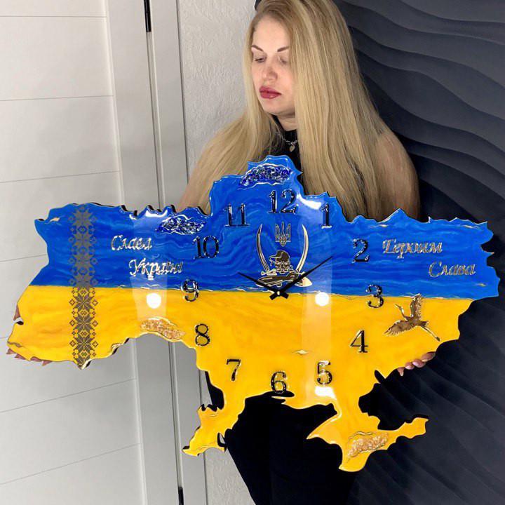 Часы настенные из эпоксидной смолы Карта Украины 140х94 см