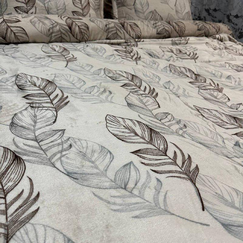 Комплект постельного белья велюровый с рисунком с 4 наволочками евро 200x230 см Кофейный (29225198) - фото 7