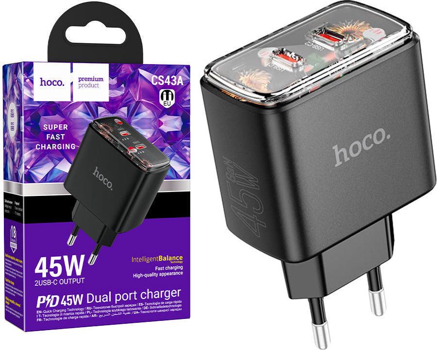 Зарядное устройство Hoco CS43A 45W PPS/PD/QC порты 2 Type-C Black (42086)