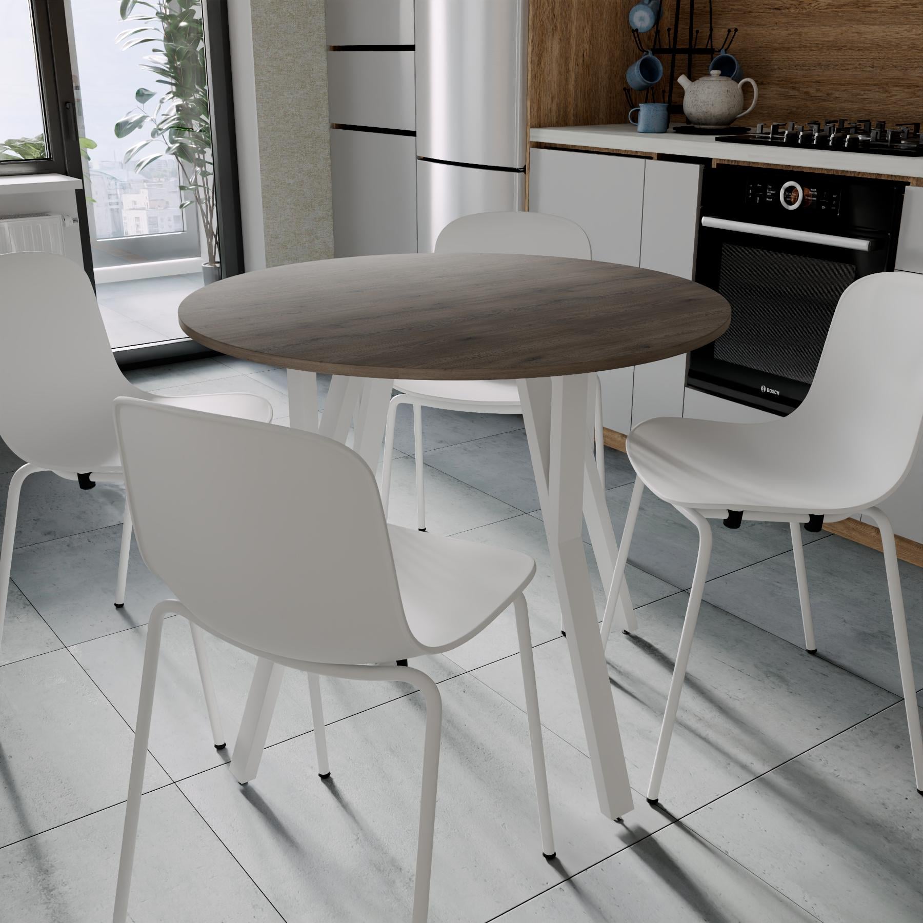 Обідній стіл круглий Ferrum-decor MARSI 4 870-4 ніжки конусні 750x870x870 мм Білий/Дуб Кремона Канолло (FRD-107527)
