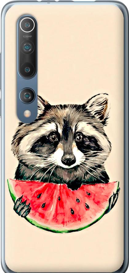 Чехол на Xiaomi Mi 10 Енотик с арбузом (4605t-1860-42517)