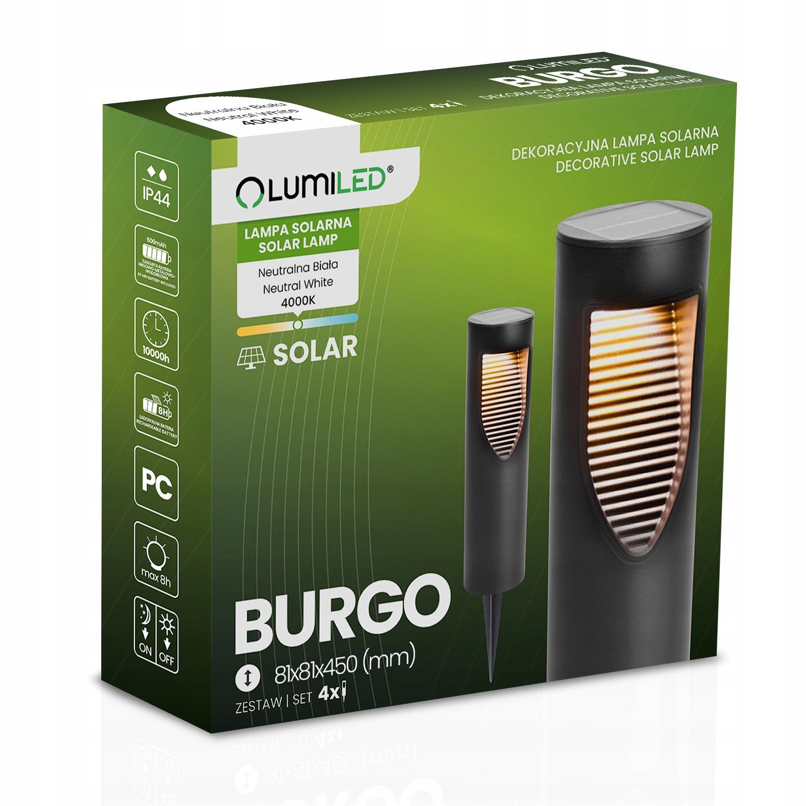 Набор садовых LED-столбиков круглых солнечных Jooki Burgo Lumiled нейтральный белый свет 4000 K IP44 4 шт. Черный (10527)