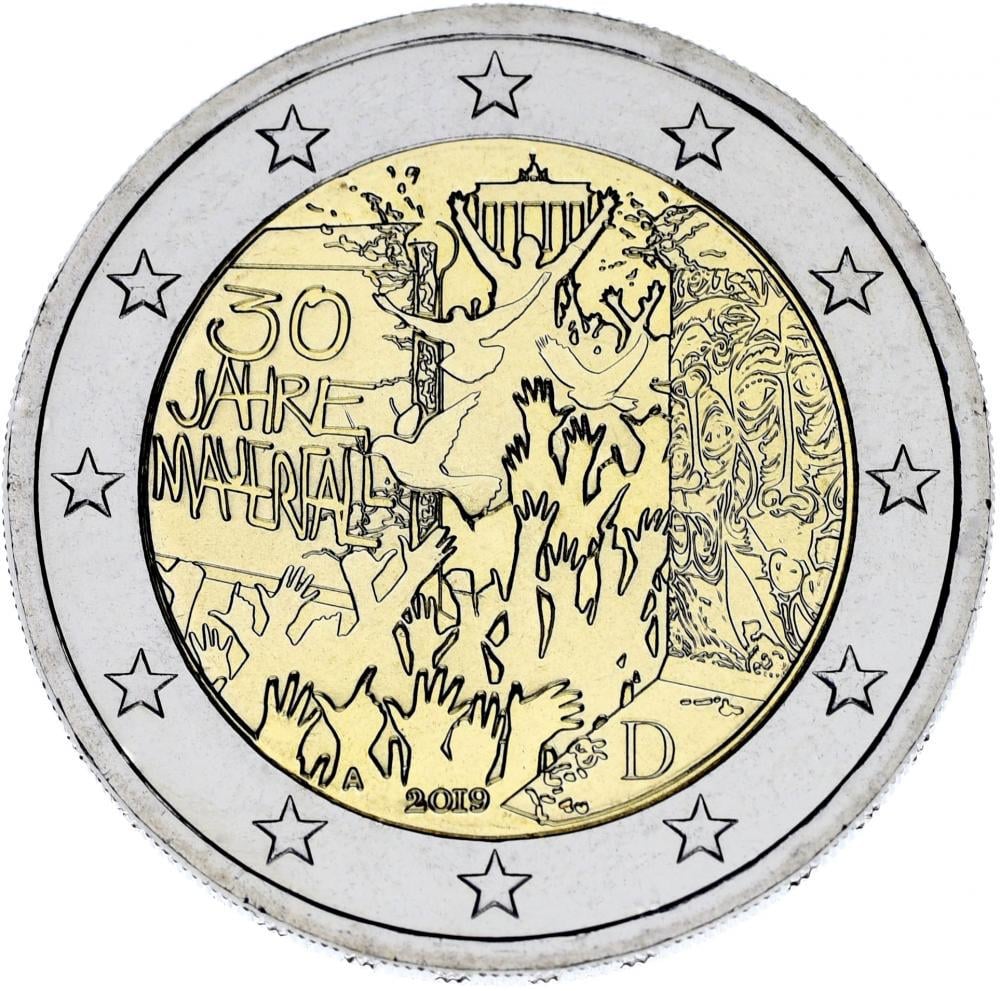 Коллекционная монета Германия 2 евро 2019 Биметалл A Берлинская стена UNC (М12441)