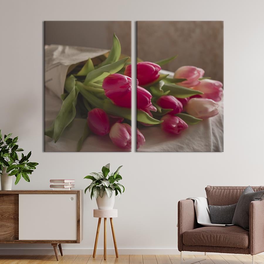 Картина на холсте Красивый букет розовых тюльпанов 165x122 см (936-2)